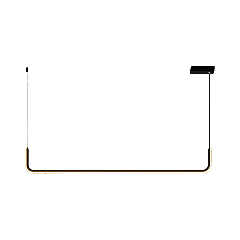 Metal Half Rectangle Hanging Lamp Kit Simple LED Black Island Lighting Fixture in Warm/White Light