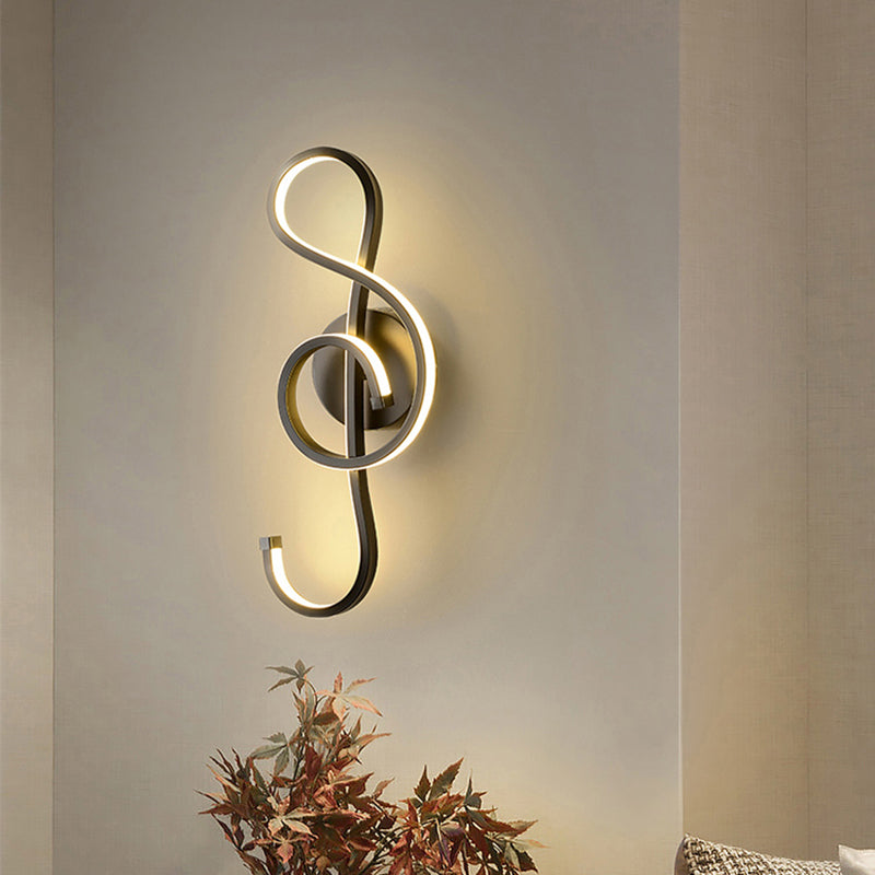 Iron Musical Note wand gemonteerde lamp Moderner zwart/wit LED LED -oppervlaktewandsconstructie in warm/wit licht