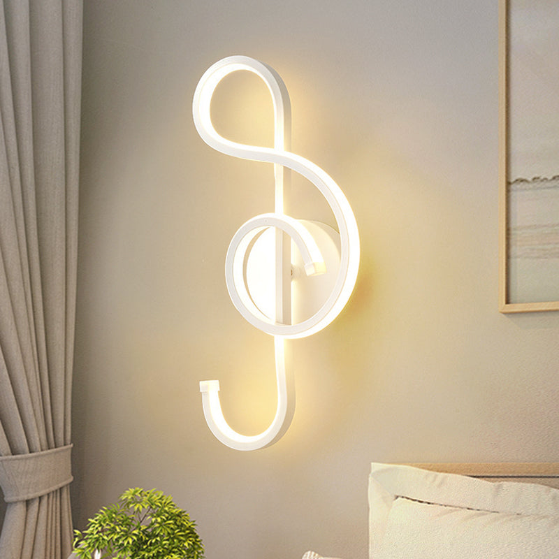 Iron Musical Note Wall Mounted Lamp Modernist Black/White LED Surface Wall Sconce in Warm/White Light