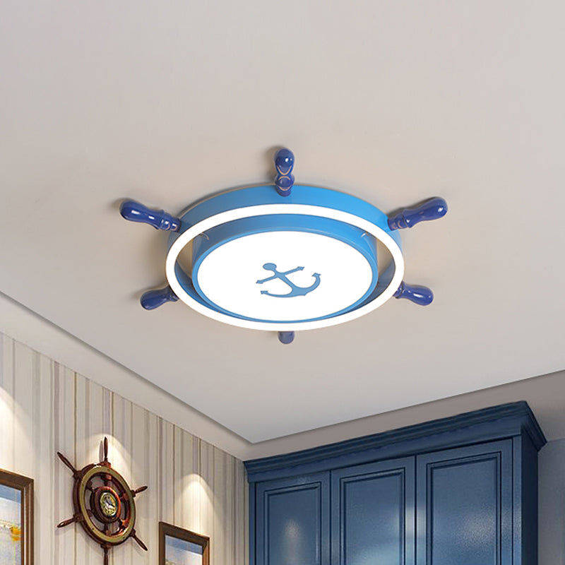 Blue/Gold Rudder Flush Ceiling Light Mediterranean LED Acrylic Flush Mount Lighting in Warm/White Light for Children Room