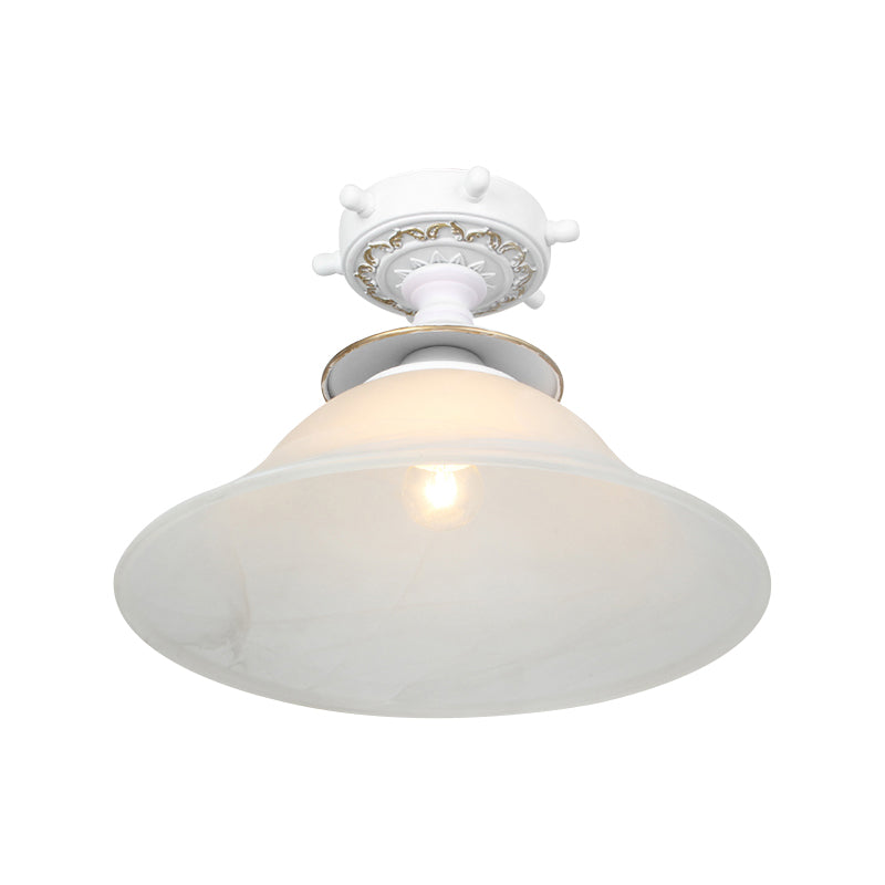 Bell Ceiling Lighting Nautical Opaline Glass 1 Bulb Hallway Semi Flush Mount Light in Black/White/Blue