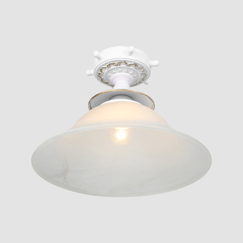 Bell Ceiling Lighting Nautical Opaline Glass 1 Bulb Hallway Semi Flush Mount Light in Black/White/Blue
