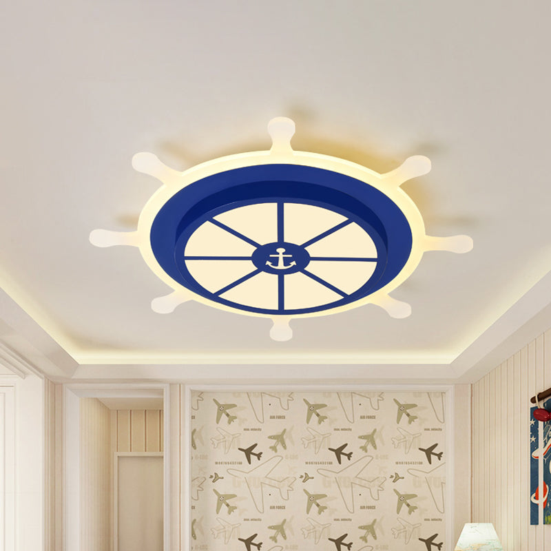 Rudder Kindergarten Flushmount Light Acrylic 19.5"/23.5" W LED Kids Close to Ceiling Lamp in Blue, Warm/White Light