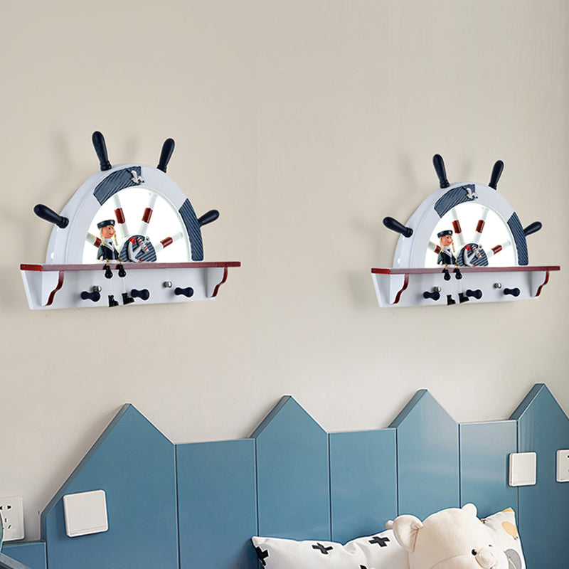 Witte semi-rudder wandlamp armatuur kinderen led houten wand sconce met acryl schaduw, warm/wit licht