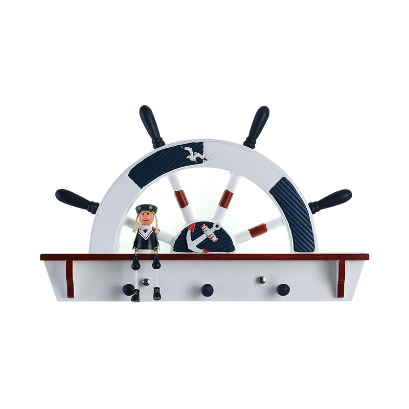 White Semi-Rudder Wall Light Fixture Kids LED Wood Wall Sconce with Acrylic Shade, Warm/White Light