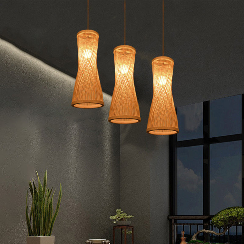 Hourglass Bamboo Suspension Pendant Loft Style 1 Light 6"/6.5" Wide Beige Down Lighting for Restaurant