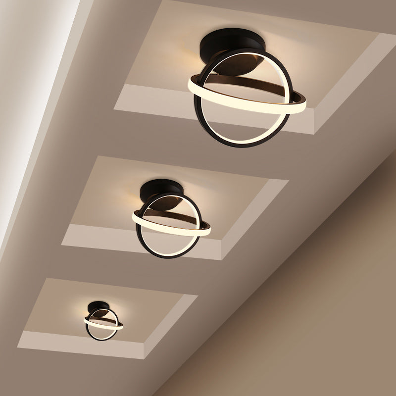 Ring Close to Ceiling Lamp Minimalism Metallic Black/White LED Flushmount Lighting in Warm/White Light