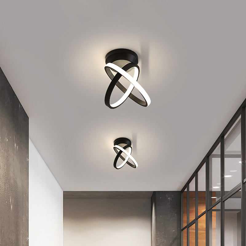 Ring Close to Ceiling Lamp Minimalism Metallic Black/White LED Flushmount Lighting in Warm/White Light