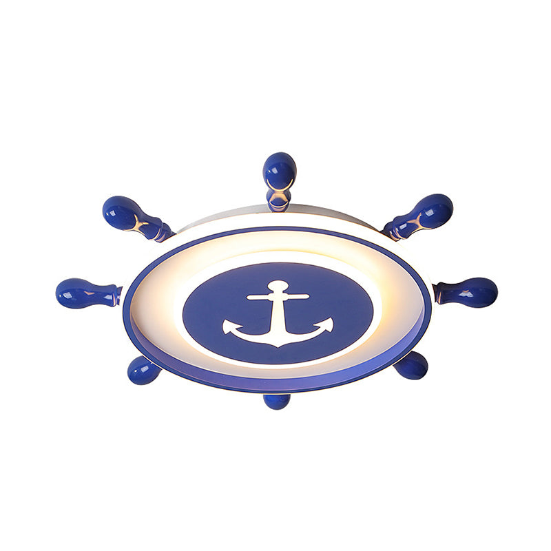 Circle Ceiling Mounted Light Nordic Acrylic LED Bedroom Flush Lamp Fixture with Rudder Design in Blue