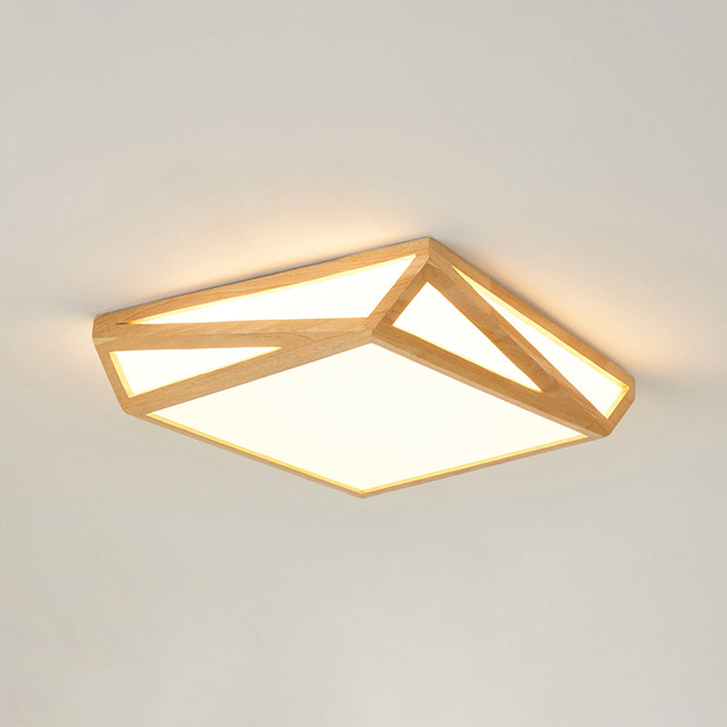 Contemporary Square Ceiling Lamp Wood Sleeping Room 12"/18" W LED Flush Mount Lighting in Beige, Warm/White Light
