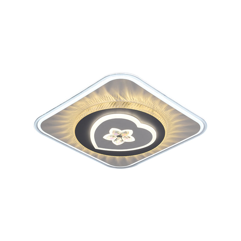 Nordic Square Flush Mount Lighting Acrylic LED Parlor Ceiling Light Fixture with Round/Heart Design in Grey