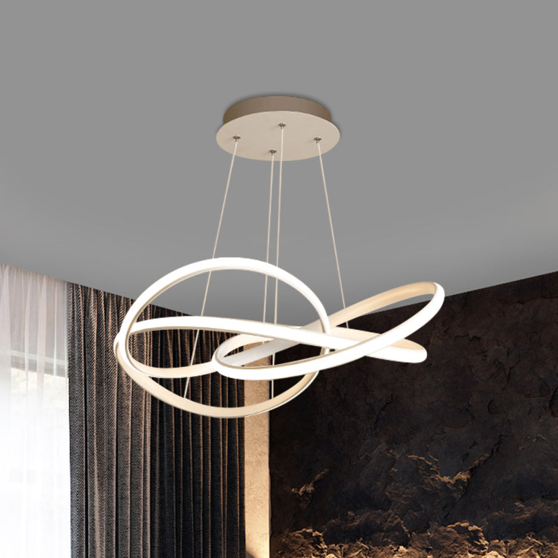 Twisting Circle Metallic Hanging Lamp Modernism LED White Chandelier Lighting in Warm/White Light