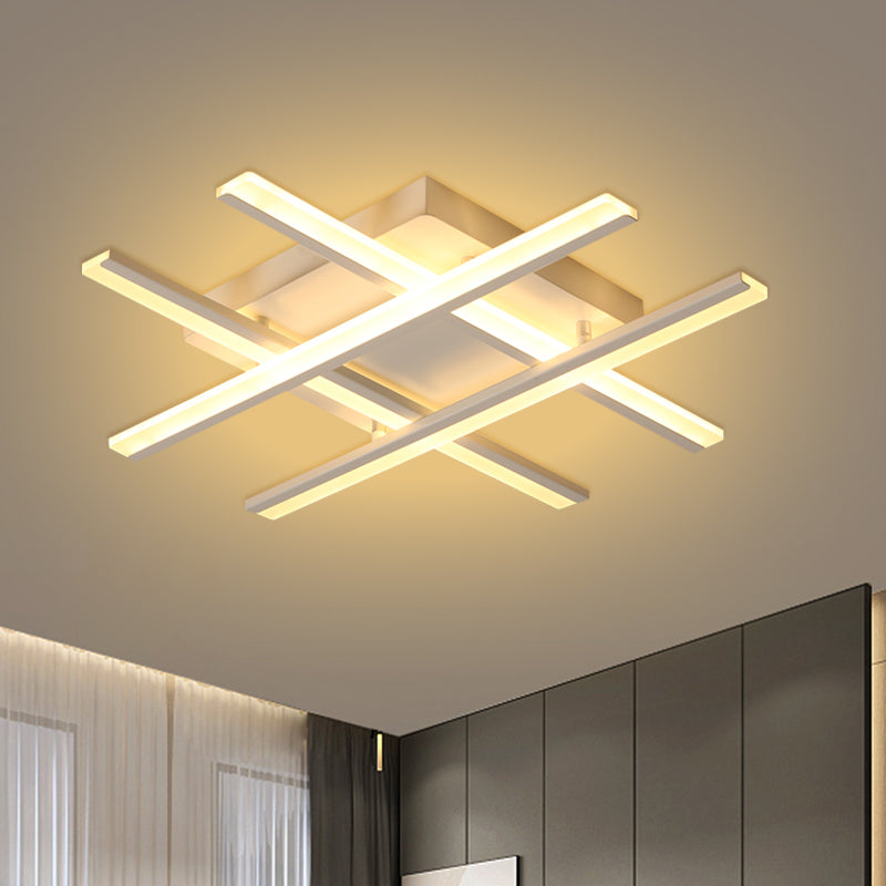 Cross Beam Living Room Flush Light Acryl LED-Minimalismus Deckenbefestigung in Weiß
