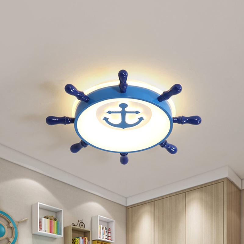 Kids Rudder LED Flush Mount Lamp Acrylic Nursery Room Ceiling Light Fixture in Blue in Warm/White Light, 21.5"/25.5" W