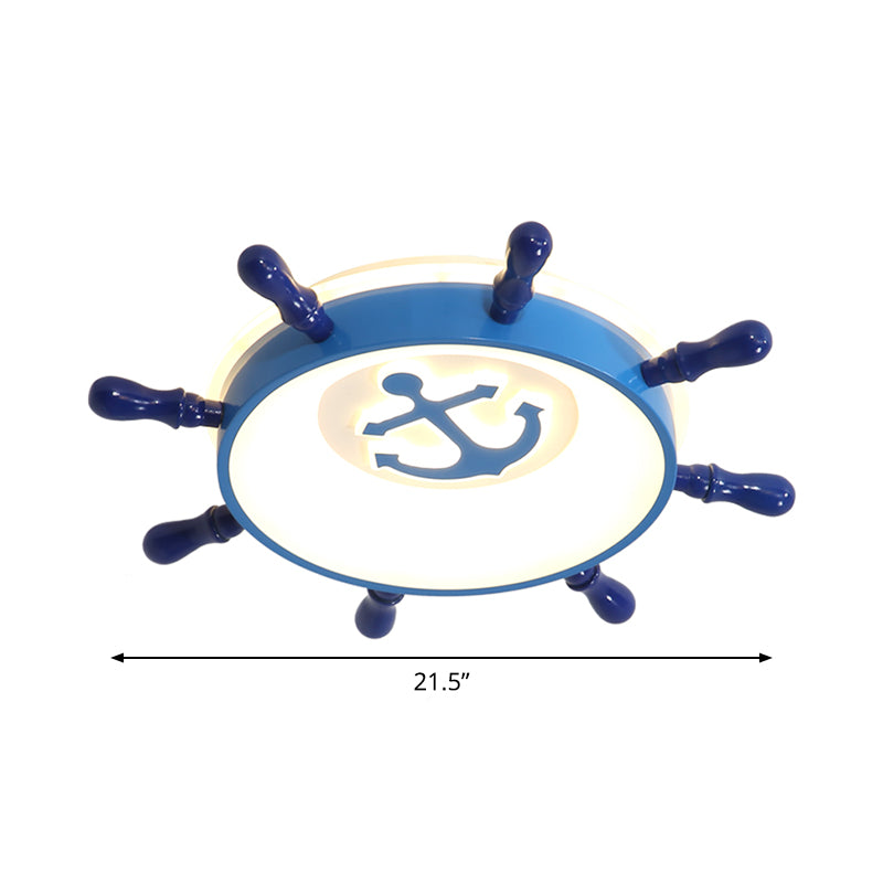 Kids Rudder LED Flush Mount Lamp Acrylic Nursery Room Ceiling Light Fixture in Blue in Warm/White Light, 21.5"/25.5" W