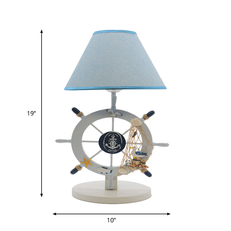 Couet de table de tissu Carton 1-Bulb Blue Night-tands Éclairage avec base de gouvernail en bois