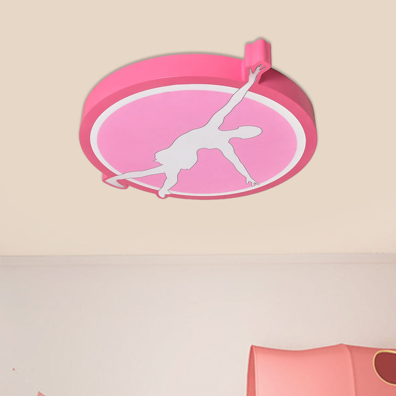 Circle Acrylic Ceiling Mounted Light Kids Pink/Yellow/Blue LED Flushmount Lighting with Ballet Girl Design
