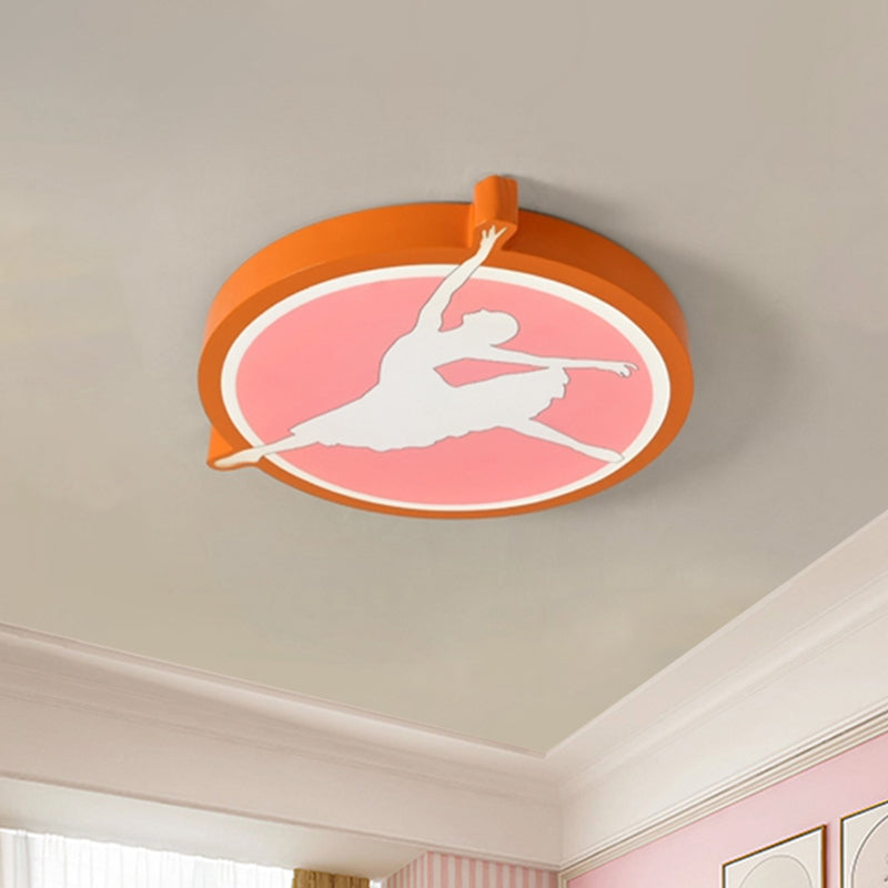 Circle Acrylic Ceiling Mounted Light Kids Pink/Yellow/Blue LED Flushmount Lighting with Ballet Girl Design