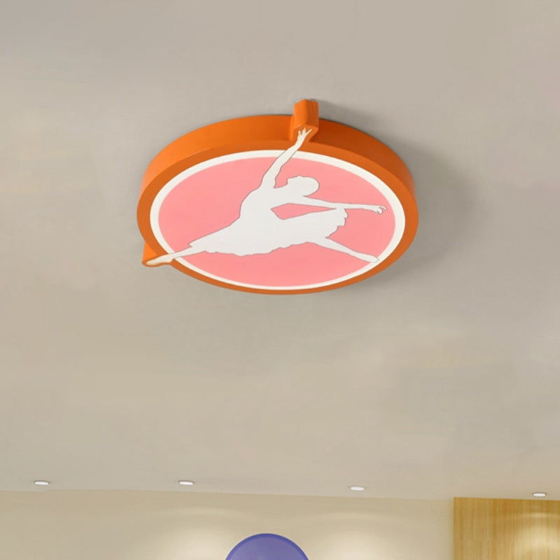 Circle Acrylic Ceiling Mounted Light Kids Pink/Yellow/Blue LED Flushmount Lighting with Ballet Girl Design
