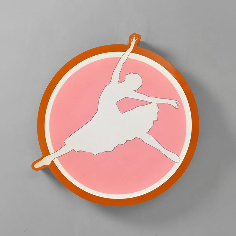Circle Acrylic Ceiling Mounted Light Kids Pink/Yellow/Blue LED Flushmount Lighting with Ballet Girl Design