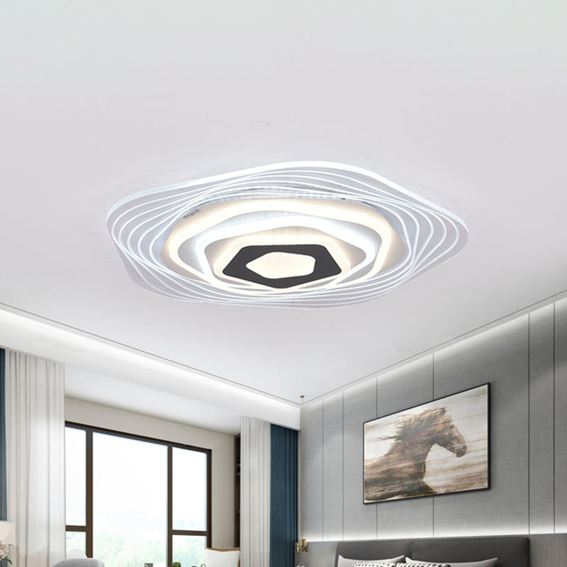 LED Bedroom Ceiling Lighting Simplicity White Flush Mount Fixture with Stacked Triangle/Square/Hexagon Acrylic Shade