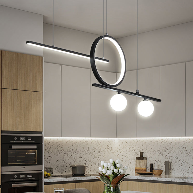 Bar and Circle Suspension Light Modernist Metal Dining Room LED Island Lighting Ideas in Black/White