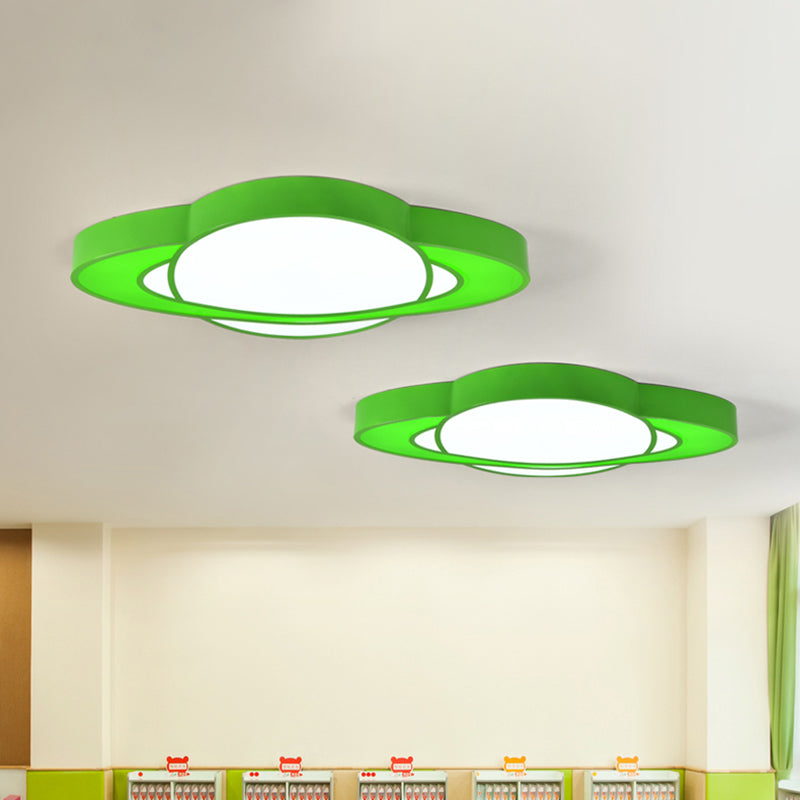 Acrylic Planet Flush Mount Lighting Fixture Children Style Red/Yellow/Green LED Close to Ceiling Lamp