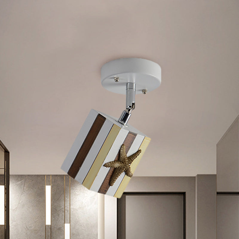 Cubic Resin Ceiling Mounted Fixture Modern 1 Light Sky Blue/Green/Coffee Semi Flush Lamp with Seagull/Ship/Starfish Deco