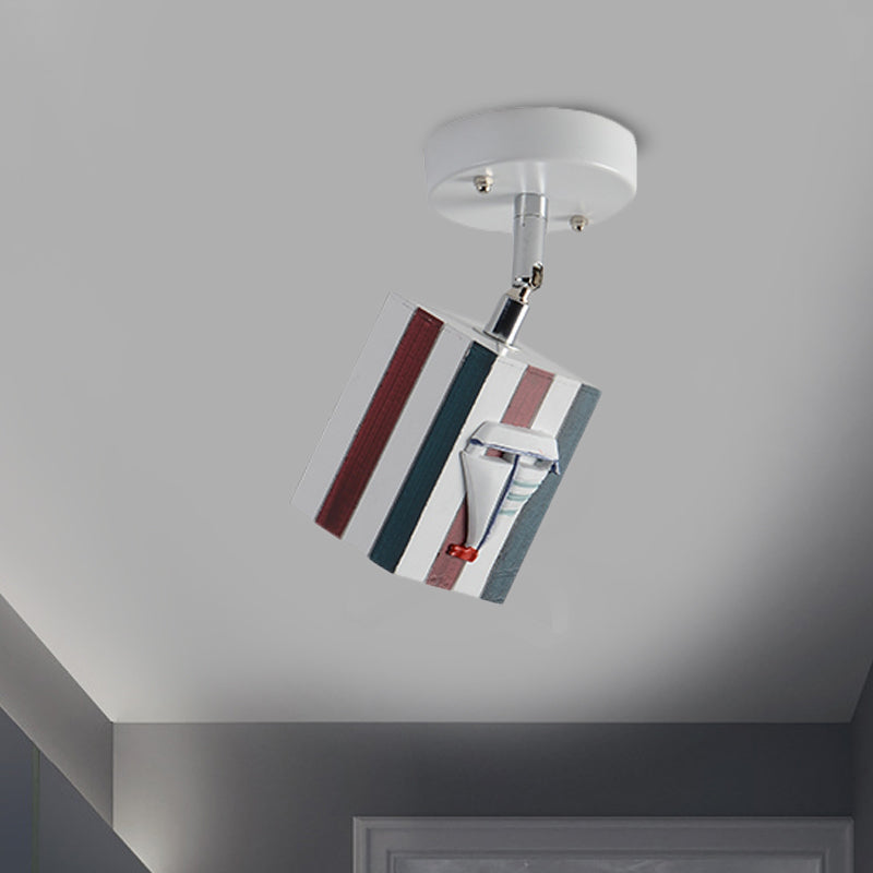 Cubic Resin Ceiling Mounted Fixture Modern 1 Light Sky Blue/Green/Coffee Semi Flush Lamp with Seagull/Ship/Starfish Deco
