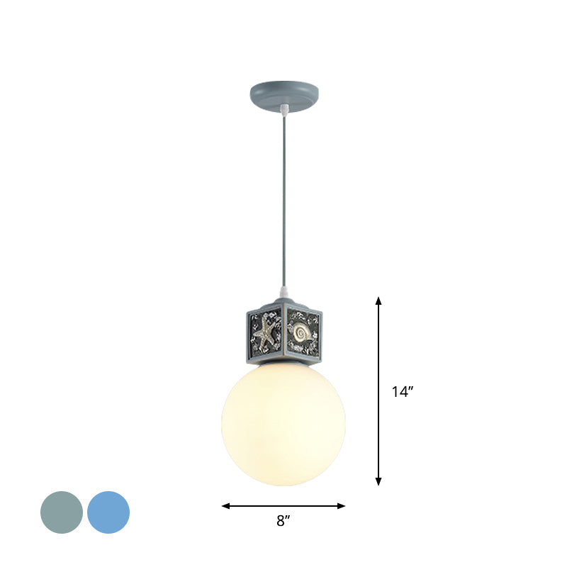 Kit lampada a sospensione in vetro bianco kit mediterraneo 1 a ciondolo testa lampada a sospensione con cubo di conchiglia deco in cielo/azzurro