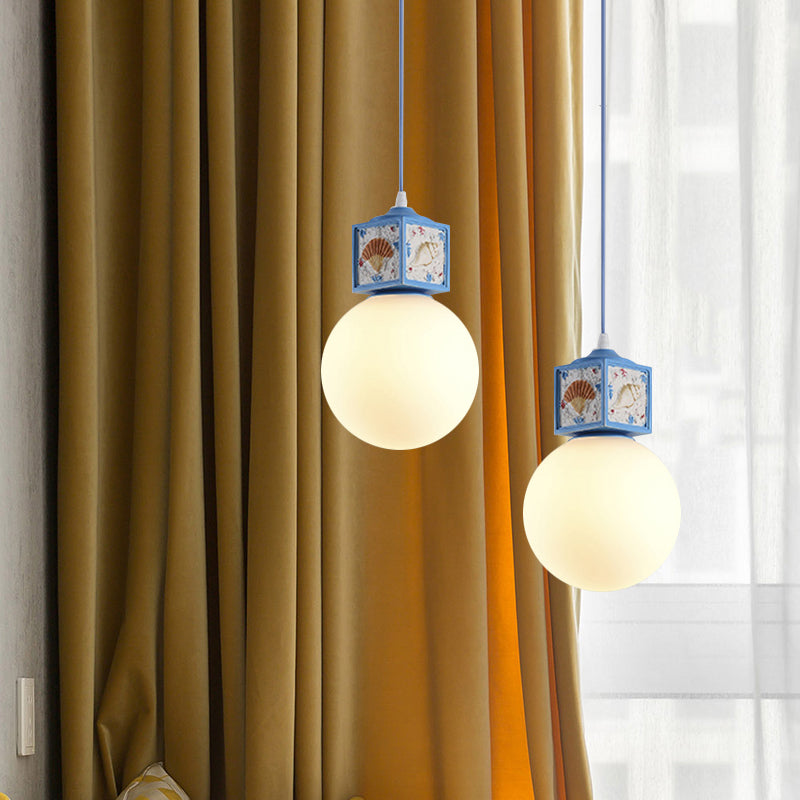 Kit lampada a sospensione in vetro bianco kit mediterraneo 1 a ciondolo testa lampada a sospensione con cubo di conchiglia deco in cielo/azzurro