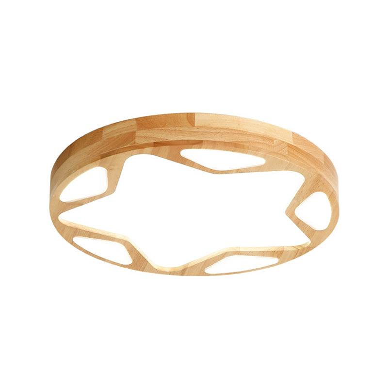 16"/19.5" W Round Ceiling Lighting Minimalist Wood LED Beige Flush Lamp with Star Design in Warm/White/Natural Light