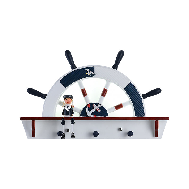 Ideas de iluminación LED de pared LED Mediterranean de montura de timbre de timón de madera con marinero de dibujos animados deco en azul