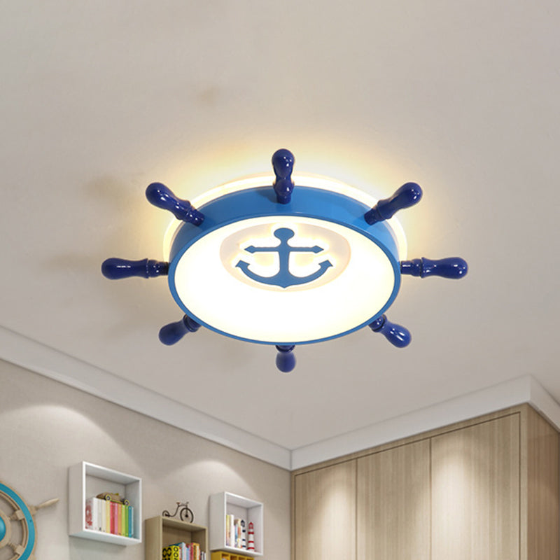 Acrylic Anchor Flush Mount Lighting Nautical LED Blue Ceiling Flush with Rudder Design