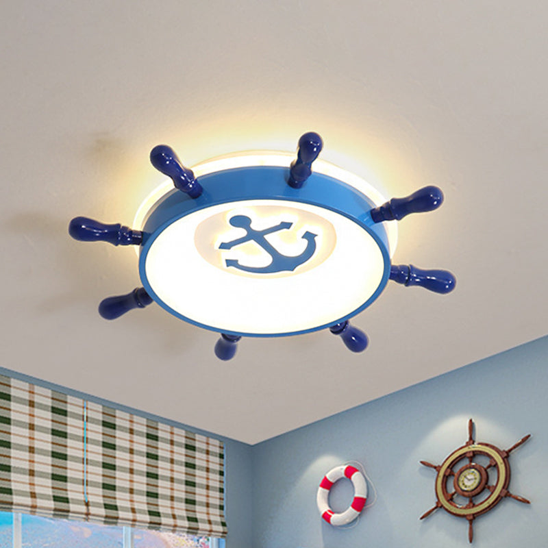 Acrylic Anchor Flush Mount Lighting Nautical LED Blue Ceiling Flush with Rudder Design