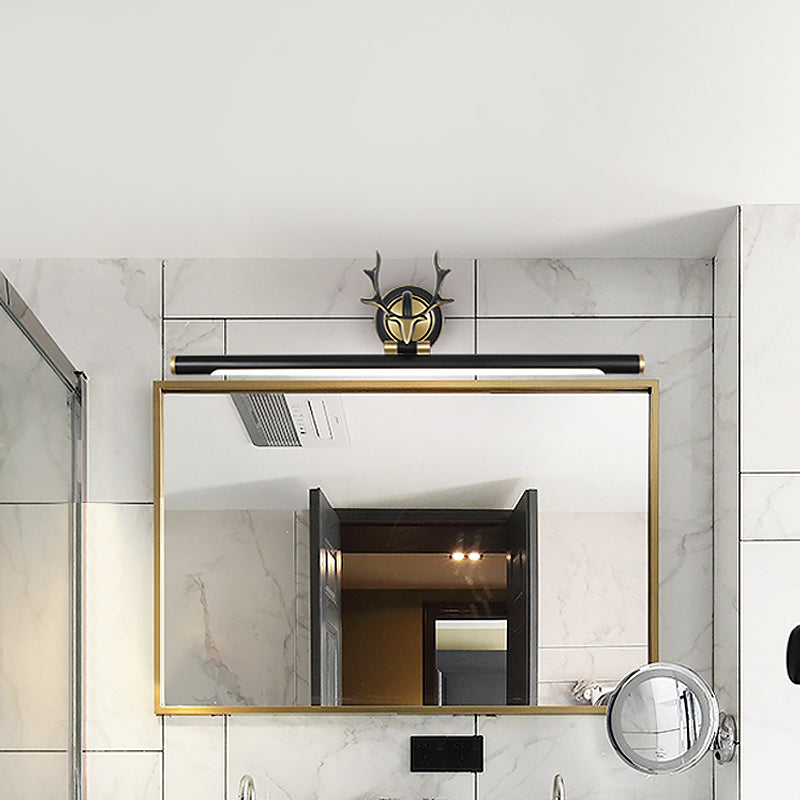LED Toilet Vanity Light Modern Black Antler Wall Lighting with Straight Metal Shade
