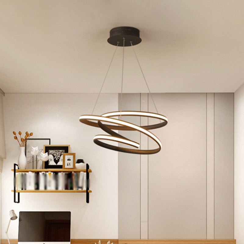 Twisted Circle Suspension Pendant Simple Metallic LED Bedroom Hanging Chandelier in Coffee, Warm/White Light