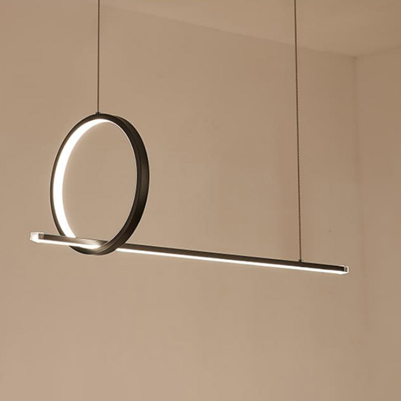 Simple Linear and Ring Island Light Metal LED Kitchen Ceiling Hang Fixture in Black