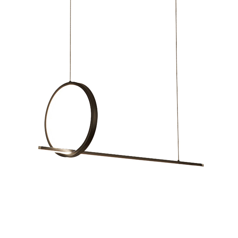 Simple Linear and Ring Island Light Metal LED Kitchen Ceiling Hang Fixture in Black