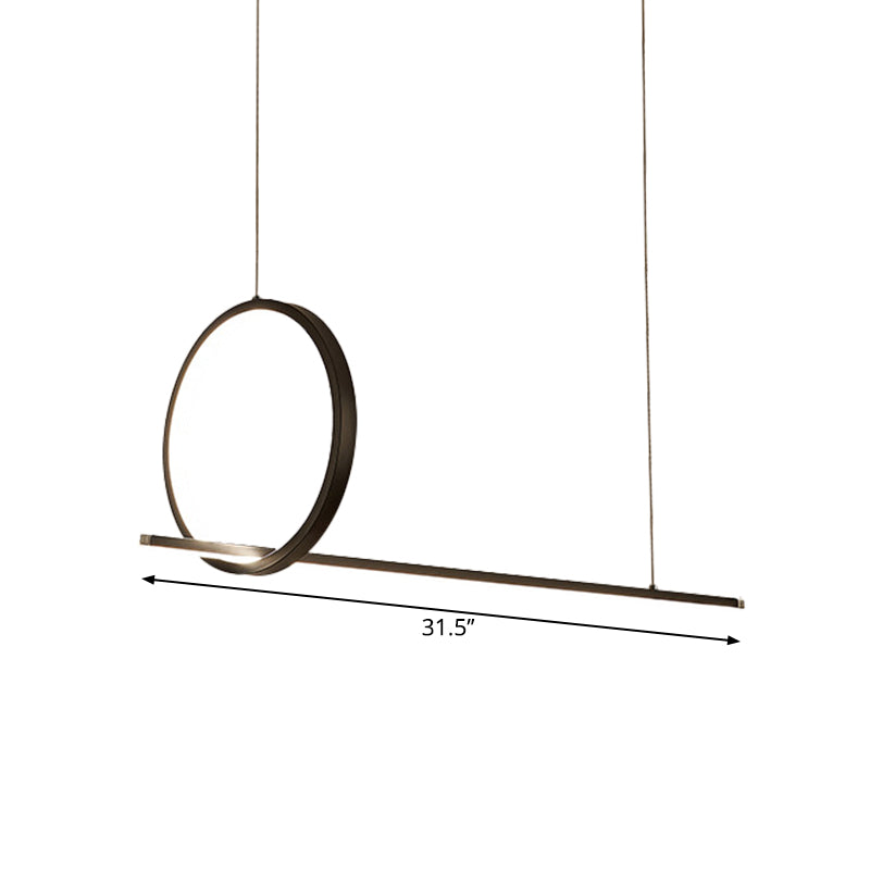 Simple Linear and Ring Island Light Metal LED Kitchen Ceiling Hang Fixture in Black