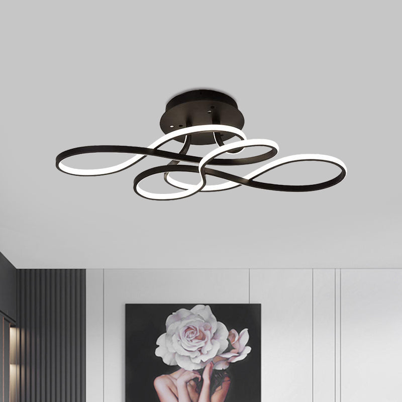Plafonnier torsadé en fer minimaliste, éclairage LED semi-monté noir/blanc, lumière chaude/blanche pour salon