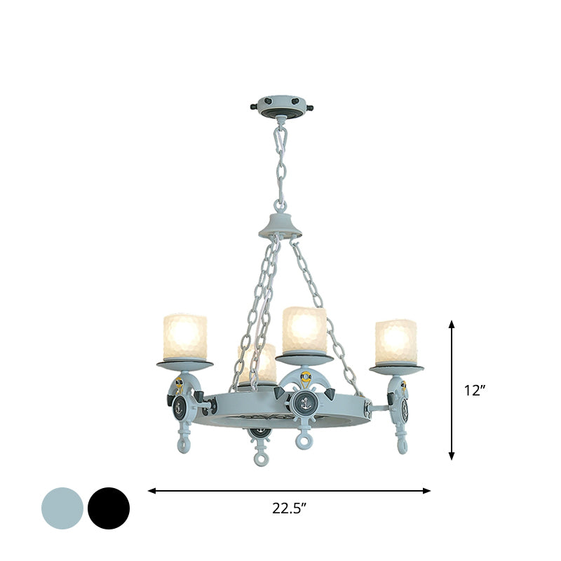 4 lumières Light Pendard Lighting Nautical Blue / Black Chandelier LAMPE AVEC CYLINDRE D'EMBOUR LE VERRE AMPLÉE