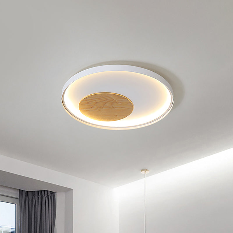 12"/16"/19.5" W Simple LED Ceiling Flush Black/White Circular Flush Mount Light Fixture with Metallic Shade