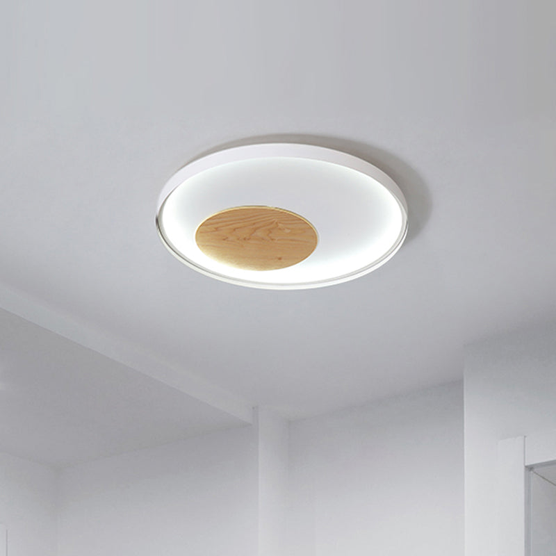 12"/16"/19.5" W Simple LED Ceiling Flush Black/White Circular Flush Mount Light Fixture with Metallic Shade