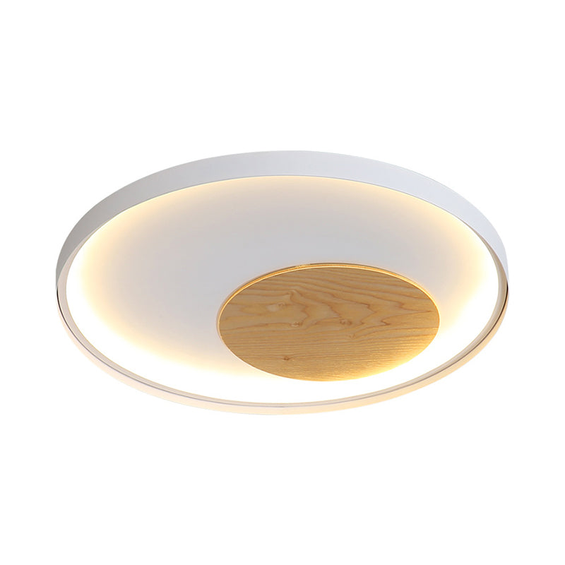 12"/16"/19.5" W Simple LED Ceiling Flush Black/White Circular Flush Mount Light Fixture with Metallic Shade