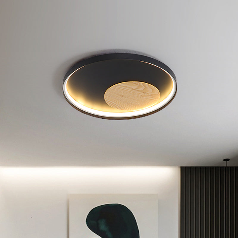 12"/16"/19.5" W Simple LED Ceiling Flush Black/White Circular Flush Mount Light Fixture with Metallic Shade