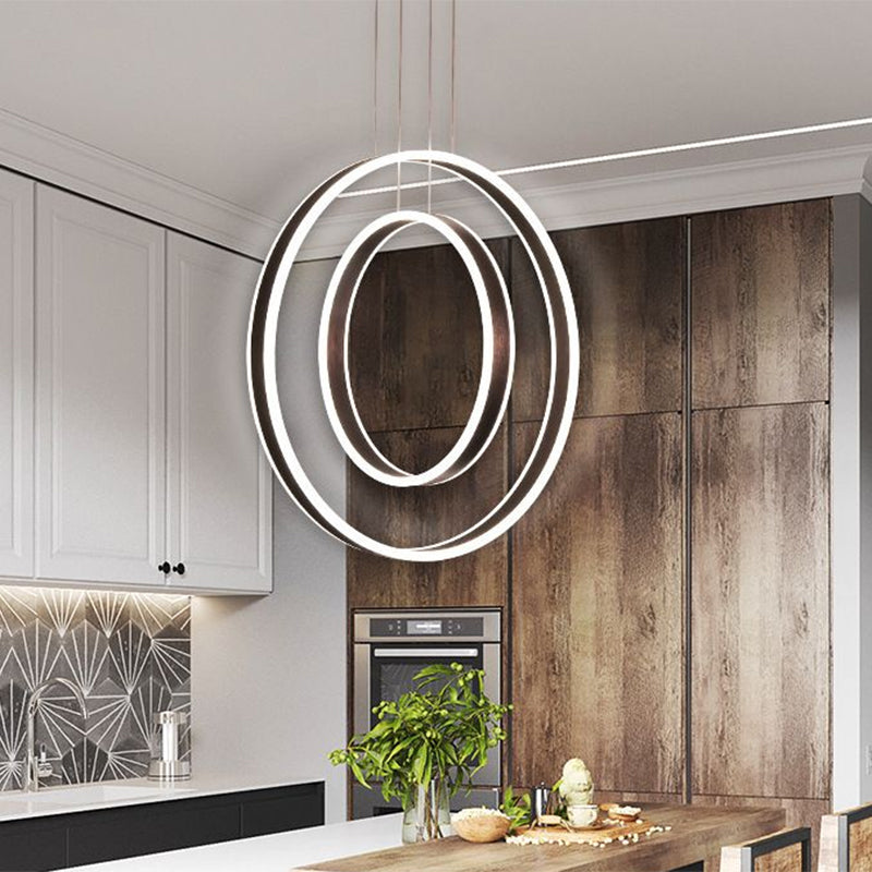 Donkere koffie Dual Hoop hanglamp Minimalistisch LED -aluminium Down Lighting in warm/wit licht
