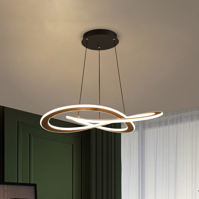 Knotting Circular Pendant Chandelier Simplicity Metal Coffee Hanging Ceiling Lamp in Warm/White Light