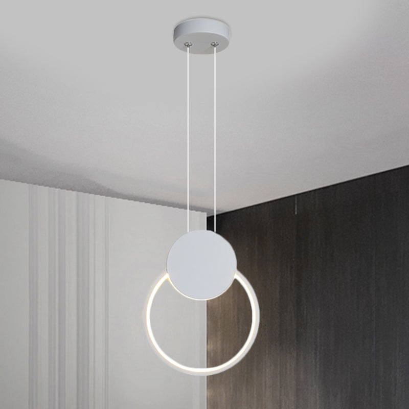 Modernism LED Down Mini Pendant Black/White Annular Hanging Lamp Kit with Metal Shade in Warm/White Light