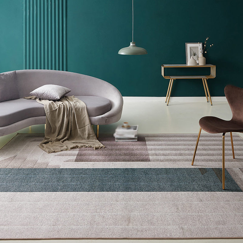 Grey Drawing Room Rug Minimalist Striped Pattern Rug Chenille Anti-Slip Backing Pet Friendly Carpet